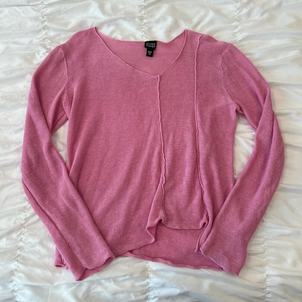 Vintage Y2K Eileen Fisher Asymmetrical Raw Hem Pink Long-Sleeve Top - Size XS